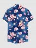 Chemise hawaïenne grande taille à imprimé floral et feuilles ombré avec poches et boutons pour homme - Bleu 4XL
