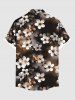 Plus Size Ombre Peach Blossom Flower Print Hawaii Button Pocket Shirt For Men - Café profond L
