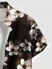 Plus Size Ombre Peach Blossom Flower Print Hawaii Button Pocket Shirt For Men -  