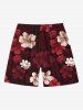 Plus Size Ombre Flower Print Hawaii Drawstring Beach Shorts For Men -  