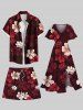 Plus Size Ombre Flower Print Hawaii Drawstring Beach Shorts For Men -  