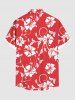 Plus Size Tropical Leaf Hibiscus Flowers Print Buttons Pocket Hawaii Shirt For Men -  