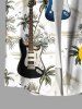 Chemise hawaïenne grande taille à imprimé guitare et fleurs de cocotiers, boutons et poches pour homme - Blanc XL