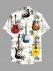 Chemise hawaïenne grande taille à imprimé guitare et fleurs de cocotiers, boutons et poches pour homme - Blanc XL