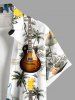 Chemise hawaïenne grande taille à imprimé guitare et fleurs de cocotiers, boutons et poches pour homme - Blanc XL