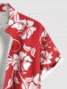Plus Size Tropical Leaf Hibiscus Flowers Print Buttons Pocket Hawaii Shirt For Men -  