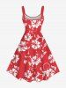 Robe débardeur hawaïenne grande taille à imprimé feuilles tropicales et fleurs d'hibiscus - Rouge XXS
