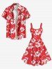Robe débardeur hawaïenne grande taille à imprimé feuilles tropicales et fleurs d'hibiscus - Rouge XXS