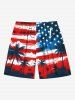 Short de plage hawaïen grande taille à imprimé cocotiers et drapeau américain patriotique pour homme - Rouge L