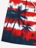 Short de plage hawaïen grande taille à imprimé cocotiers et drapeau américain patriotique pour homme - Rouge L