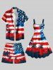 Short de plage hawaïen grande taille à imprimé cocotiers et drapeau américain patriotique pour homme - Rouge L