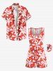 Combinaison hawaïenne cintrée à imprimé fleurs tropicales grande taille - Rouge 2X