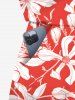 Combinaison hawaïenne cintrée à imprimé fleurs tropicales grande taille - Rouge 2X