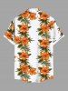 Plus Size Tropical Leaf Hibiscus Flower Print Buttons Pocket Hawaii Shirt For Men -  