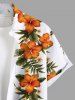 Plus Size Tropical Leaf Hibiscus Flower Print Buttons Pocket Hawaii Shirt For Men -  