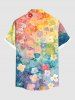 Plus Size Ombre Colorful Flowers Print Buttons Pocket Hawaii Shirt For Men -  
