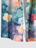 Plus Size Ombre Colorful Flowers Print Buttons Pocket Hawaii Shirt For Men -  