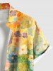 Plus Size Ombre Colorful Flowers Print Buttons Pocket Hawaii Shirt For Men -  