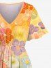 Plus Size Ombre Colorful Flowers Print Split Hawaii Midi Dress -  