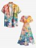 Plus Size Ombre Colorful Flowers Print Split Hawaii Midi Dress -  