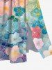 Plus Size Ombre Colorful Flowers Print Split Hawaii Midi Dress -  