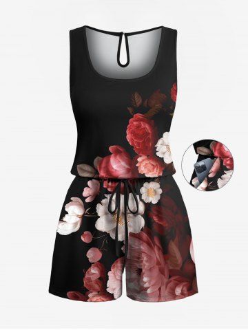 Combinaison hawaïenne à imprimé floral ombré grande taille avec cordon de serrage et poches - BLACK - 6X
