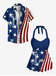 Maillot de bain imprimé drapeau américain patriotique, ancre, surpiqûres 3D, grande taille, tenue assortie pour couples - Bleu 