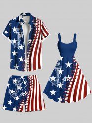 Patriotic American Flag Anchor 3D Topstitching Print Plus Size Matching Outfit For Couples -  