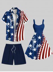 Patriotic American Flag Topstitching Anchor Octopus Print Plus Size Matching Outfit For Couples -  