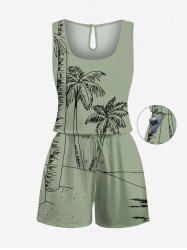 Combinaison hawaïenne cintrée grande taille à imprimé cocotiers - Vert clair 5X