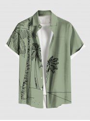 Plus Size Coconut Tree Print Buttons Pocket Hawaii Shirt For Men -  