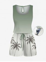 Combinaison hawaïenne cintrée grande taille à imprimé ombré cocotier - Vert clair 5X