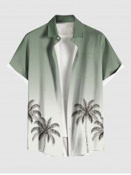 Chemise hawaïenne grande taille à imprimé cocotier ombré et boutons avec poches pour homme - Vert clair M