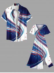 Patriotic American Flag Colorblock Print Plus Size Matching Outfit For Couples -  