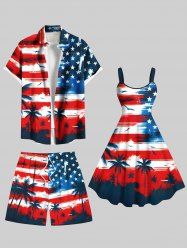 Patriotic American Flag Coconut Tree Print Plus Size Matching Outfit For Couples -  