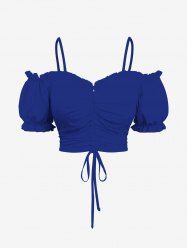 Plus Size Cinched Ruched Ruffles Cold Shoulder Cami Top -  