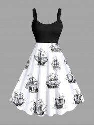 Plus Size Ship Sea Waves Cruise Print Hawaii Tank Dress -  