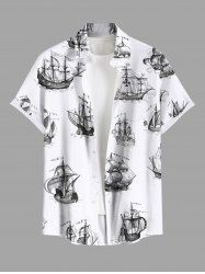 Chemise hawaïenne grande taille à boutons et poches, imprimé vagues et croisière, pour homme - Blanc 3XL