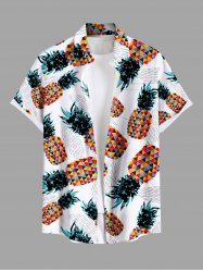 Plus Size Colorful Geometric Colorblock Pineapple Print Hawaii Button Pocket Shirt For Men -  