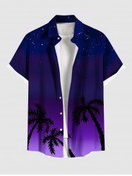 Chemise hawaïenne à poches boutons, imprimé galaxie ombré cocotier, grandes tailles pour hommes - Noir XL