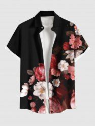 Chemise hawaïenne à imprimé floral ombré grande taille et poche boutonnée pour homme - Noir 2XL