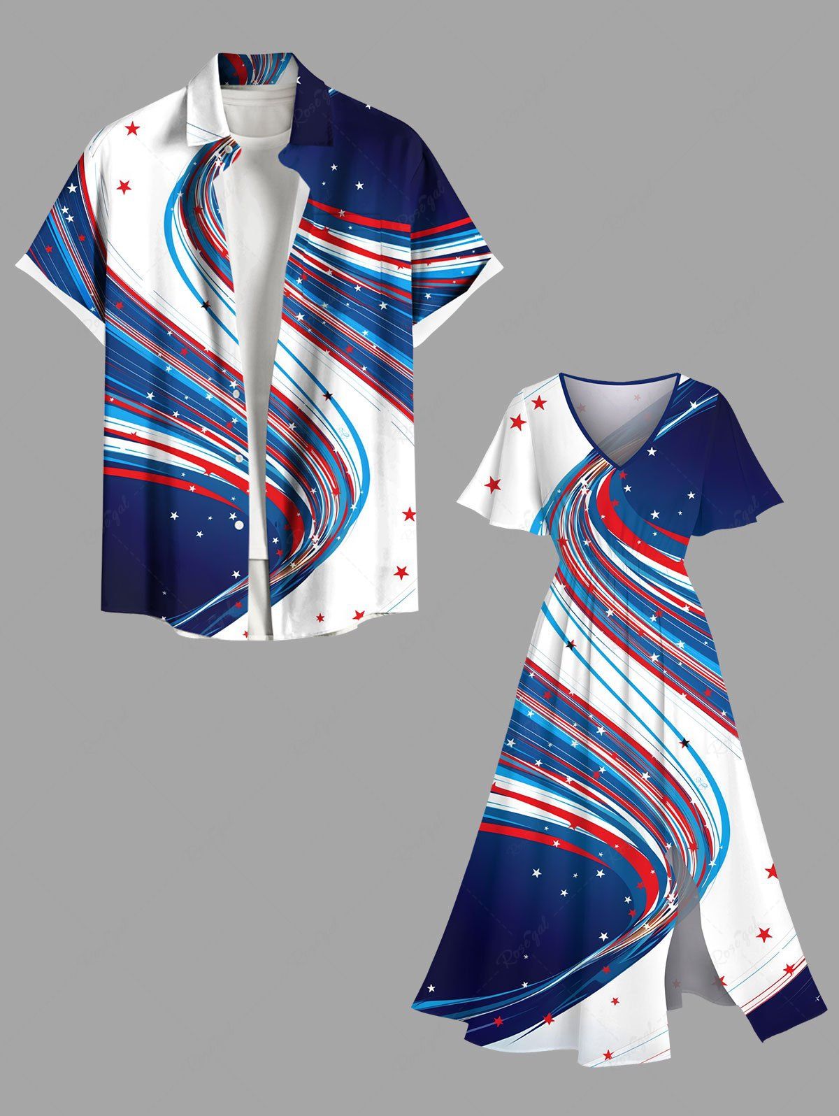 Shops Patriotic American Flag Colorblock Print Plus Size Matching Outfit For Couples  