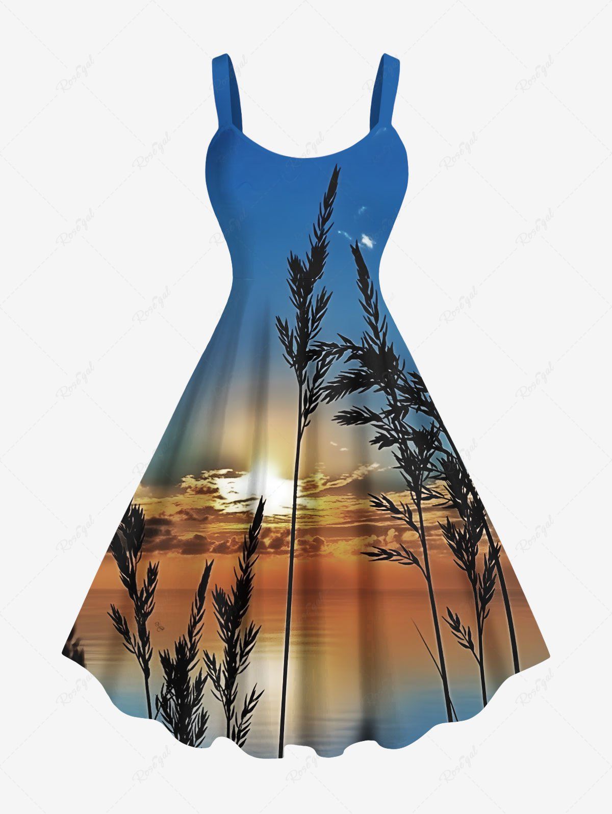 Shops Plus Size Plant Sea Ombre Sunset Dusk Print Hawaii A Line Tank Dress  