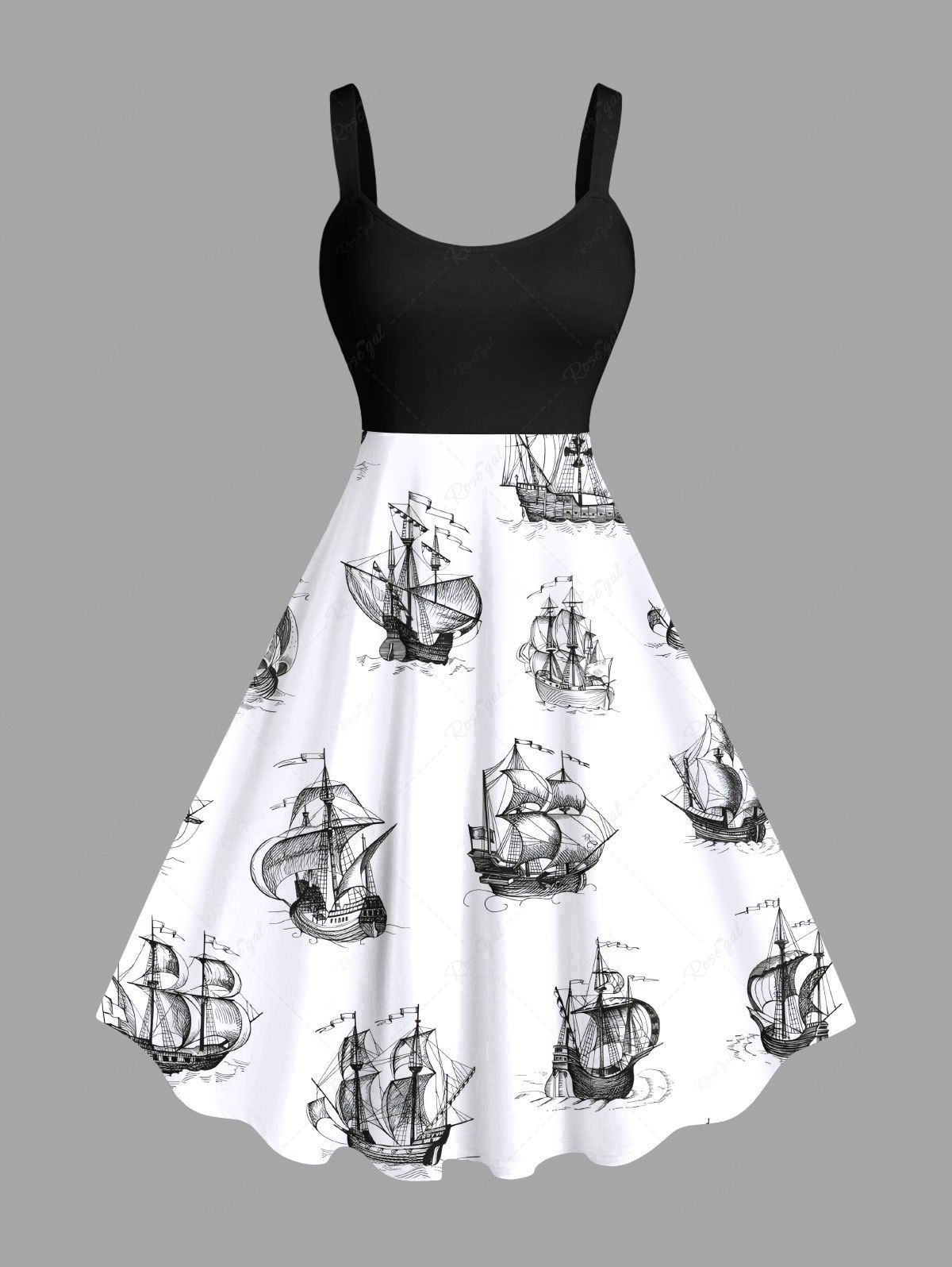 Shop Plus Size Ship Sea Waves Cruise Print Hawaii Tank Dress  