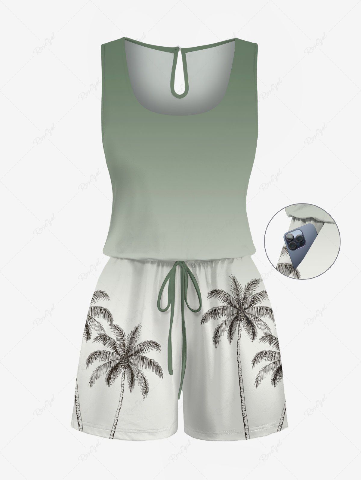 Combinaison hawaïenne cintrée grande taille à imprimé ombré cocotier Vert clair 6X