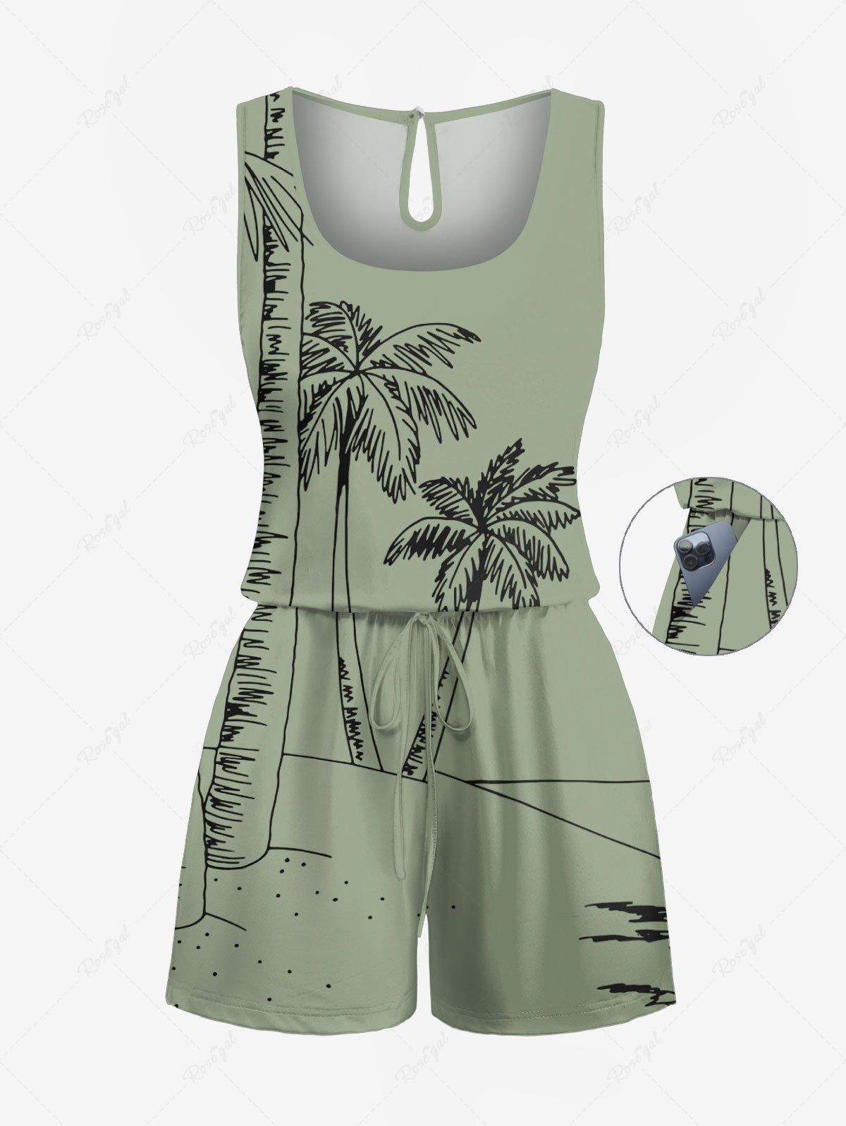 Combinaison hawaïenne cintrée grande taille à imprimé cocotiers Vert clair XXS