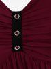 Plus Size Skull Fishnet Panel Ruched Crisscross O-Ring Buckle Dress -  