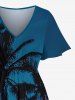 Tenue de plage hawaïenne assortie grande taille à imprimé cocotier et crépuscule pour couples - Bleu 