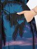 Tenue de plage hawaïenne assortie grande taille à imprimé cocotier et crépuscule pour couples - Bleu 