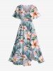 Tenue de plage hawaïenne assortie grande taille à imprimé feuilles et fleurs tropicales pour couples - Bleu clair 